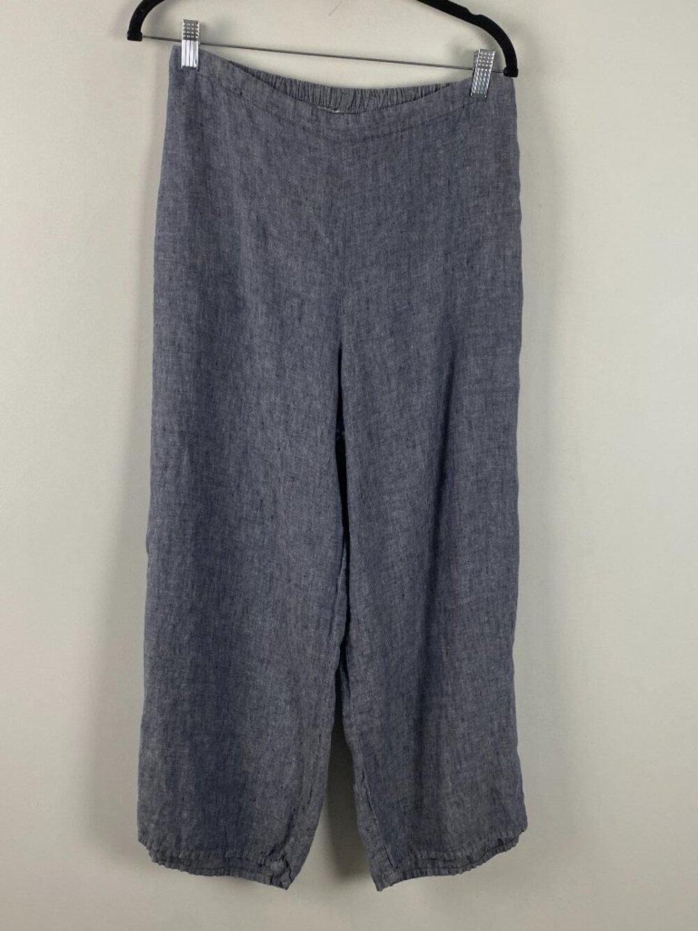 Flax Linen Wide Leg Cropped Pants Size Small Blue Pull On